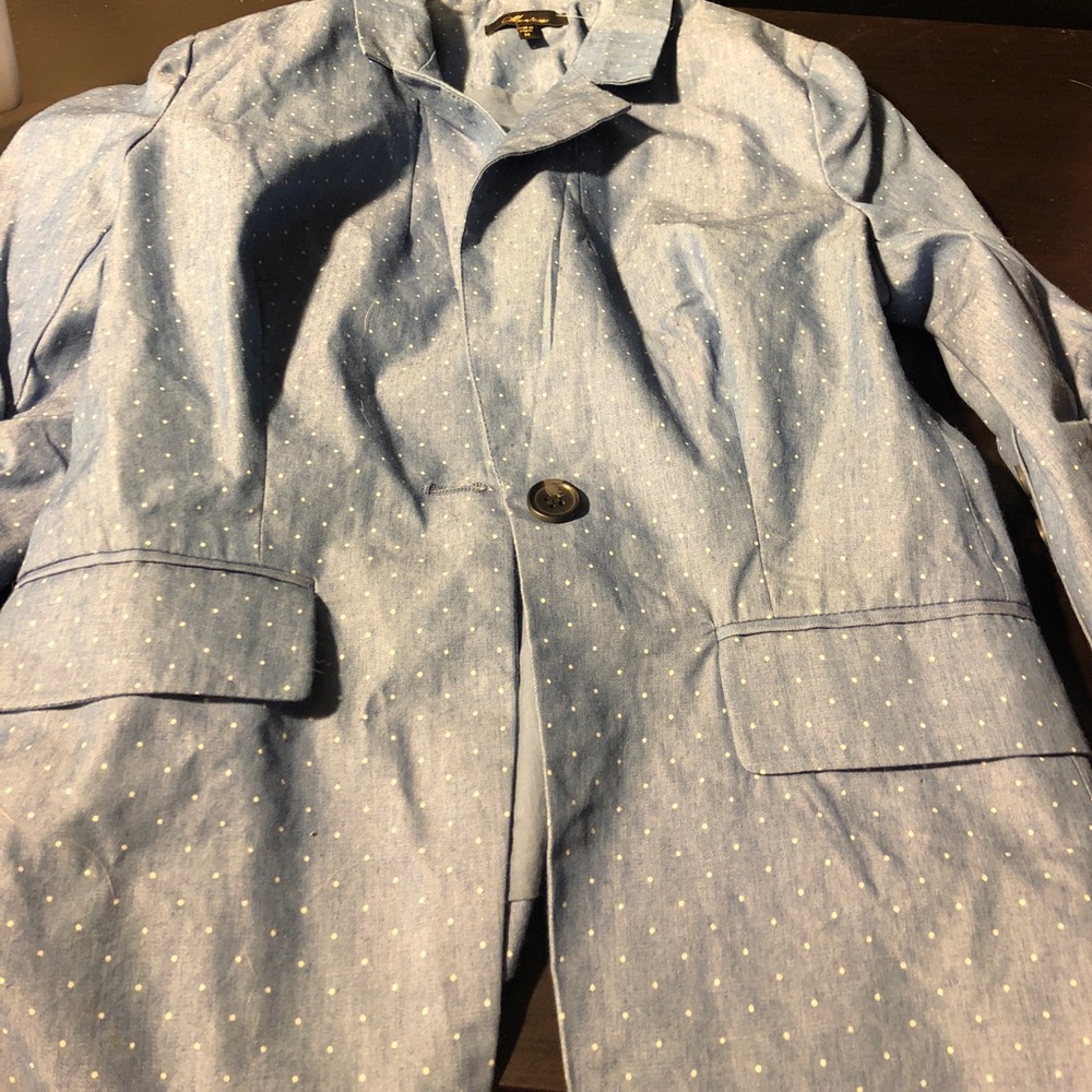monteau blue and white polka dot blazer